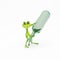 3D Illustration Green Frog with a Green Bottle with Wine