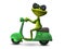 3D Illustration green frog on a motor scooter