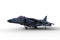 3D illustration of a grey jet fighter aircraft armed with missiles and with undercarriage down on the ground isolated on a white
