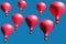 3d illustration a group of identical red balloons