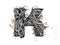 3D illustration grunge metal chain LETTER K, chrome alloy iron alphabe