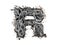 3D illustration grunge metal chain LETTER R, chrome alloy iron alphabe