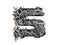 3D illustration grunge metal chain LETTER S, chrome alloy iron alphabe