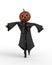 3D illustration of a Halloween scarecrow wearing old coat and scarf isolated on a white background