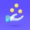 3d illustration with hand money 3d. Realistic vector render emoji. Dollar bill. 3d bill payment vector icon illustration