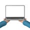 a 3D illustration of hands holding a laptop isolated on a white background