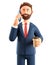 3D illustration of happy man talking on the phone. Cute cartoon smiling bearded businessman using smartphone.