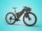 3d illustration of hardtail mountain sports bike for tourism with bags on blue background with shadow