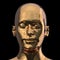 3d illustration of head shot portrait of single iron man face golden