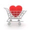 3D Illustration of a heart inside a shopping cart