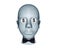 3d illustration of human head with s dollars eyes and bow black tie