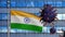 3D illustration Indian flag on skyscraper with Coronavirus. Covid 19 virus India