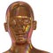 3d illustration of iron head man stylized portrait golden polished