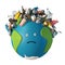 3d illustration isolate. Sad planet Earth with garbage on his head in the form of a hairstyle