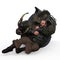 3d-illustration of an isolated fantasy illustration of a battle boar wrestling with a dwarf