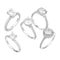 3D illustration isolated five different silver decorative diamond rings