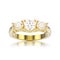 3D illustration isolated yellow gold three stone diamond ring wi