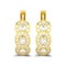 3D illustration isolated yellow gold three stone solitaire diamond earrings with hinged lock with shadow