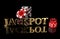 3D illustration of Jackpot message on black background gambling chips and dice