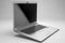 A 3D illustration of a laptop isolated on a white background, with an angled screen and empty space. Generative Ai