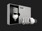 3d illustration of LED light bulb in the box and near box, black, photorealistic