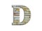 3D illustration Letter D brick structure alphabet font isolated on white design element