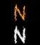 3D illustration of the letter n on fire with alpha layer