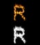 3D illustration of the letter r on fire with alpha layer