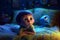 3d illustration of a little boy lying in his bed at night Ai Generative