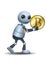 3d illustration of little robot business hold bit coin