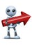 3d illustration of little robot business hold red arrow