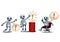 3d illustration of  little robot business ideas present golden exclamation mark