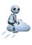 3d illustration of little robot business riding moving cloud