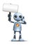 3d illustration of little robot business thumb up while holding banner