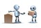 3d illustration of  little robot confrontation deny stock of papper