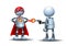 3d illustration of  little robot confrontation super hero shot by criminal