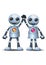 3d illustration of little robot couple holding hand rise hand