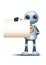 3d illustration of little robot handed blank sign communication