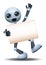 3d illustration of little robot hold blank sign communication in happy mood