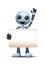 3d illustration of little robot hold blank sign communication while waving hand