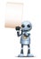 3d illustration of  little robot hold up blank sign communication