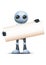 3d illustration of little robot hold wide blank sign communication in front