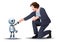 3d illustration of  little robot and human shake hand
