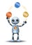 3D illustration of a little robot juggling with coins