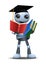 3d illustration of little robot learning from books representing educational graduation