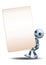 3d illustration of little robot moving big blank sign communication