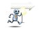 3d illustration of little robot running follow arrow sign direction while holding papper