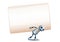 3d illustration of little robot shouldered big blank sign communication