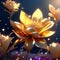 3D illustration of a lotus flower with golden petals. AI generated