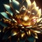 3D illustration of a lotus flower with golden petals. Generative AI